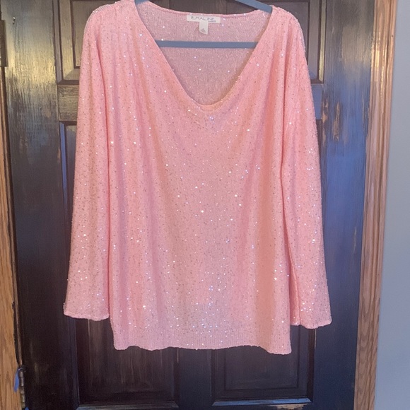 Emaline Woman.  Women’s sweater.  Pink with sequins.    SZ 2x.  New without tags - Picture 1 of 5